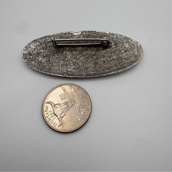 Vintage Southwestern Style Brooch Silver Tone Red Black Blue Cabochon Tribal Pin - Picture 3 of 3